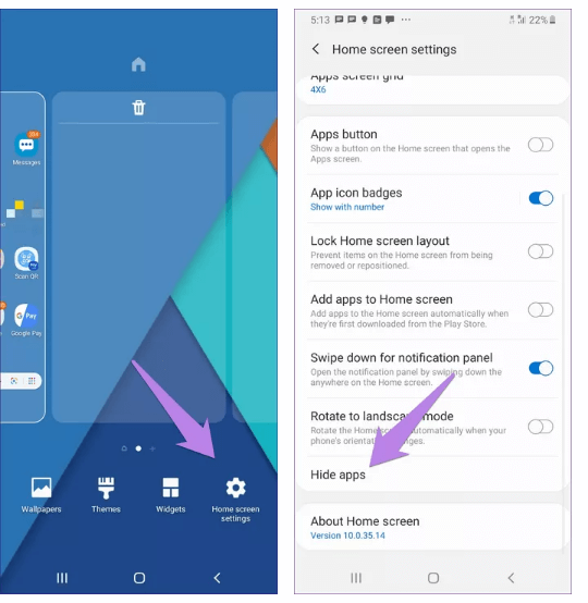 Ocultar aplicaciones en Samsung Launcher