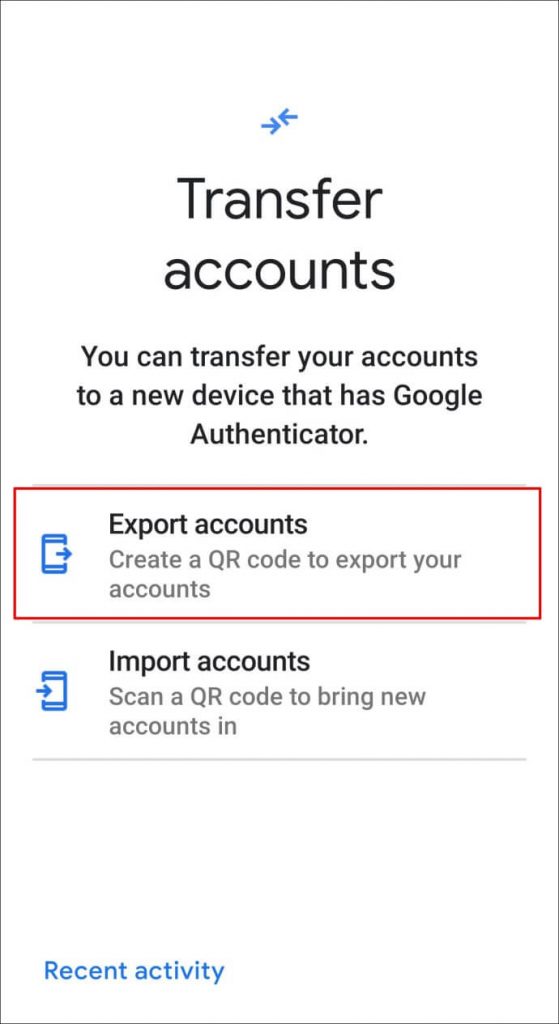 transferir o hacer una copia de seguridad de Google Authenticator en un teléfono Android